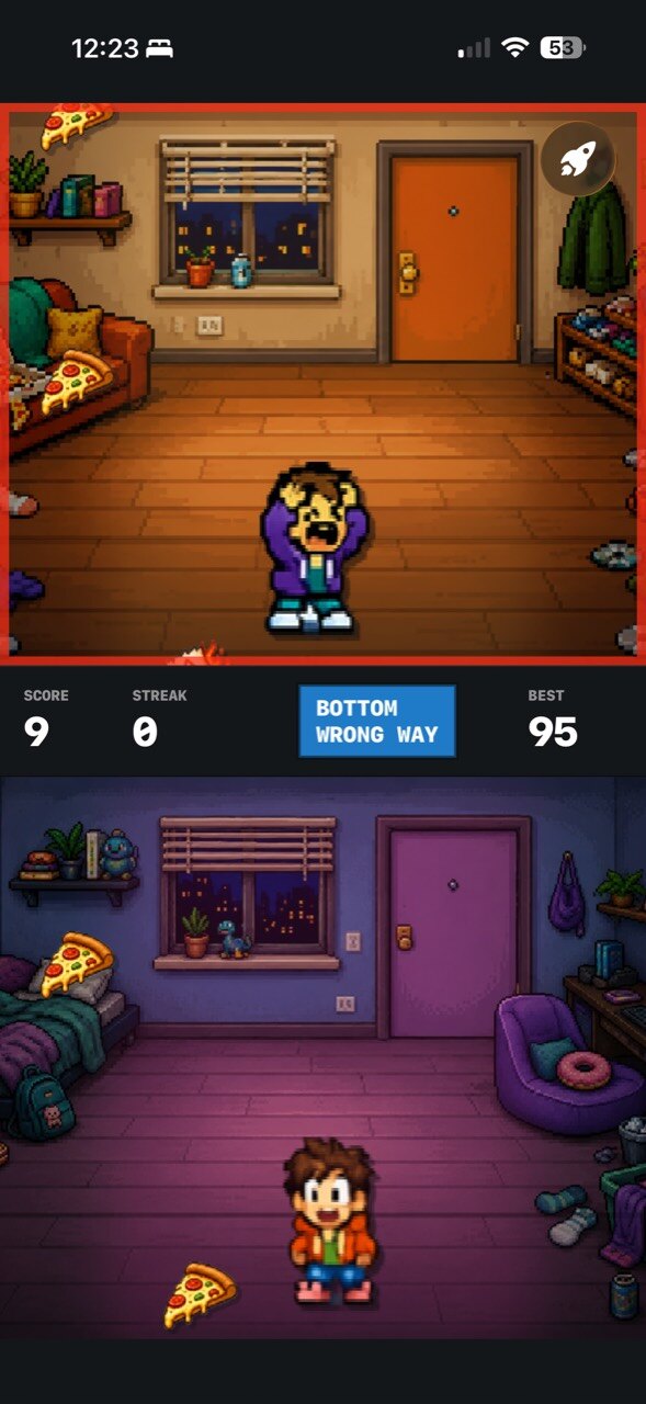 Danger moment with red room border and a roommate panic animation.